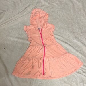 Kids Peach Hooded Swim Coverup with Pink Zip